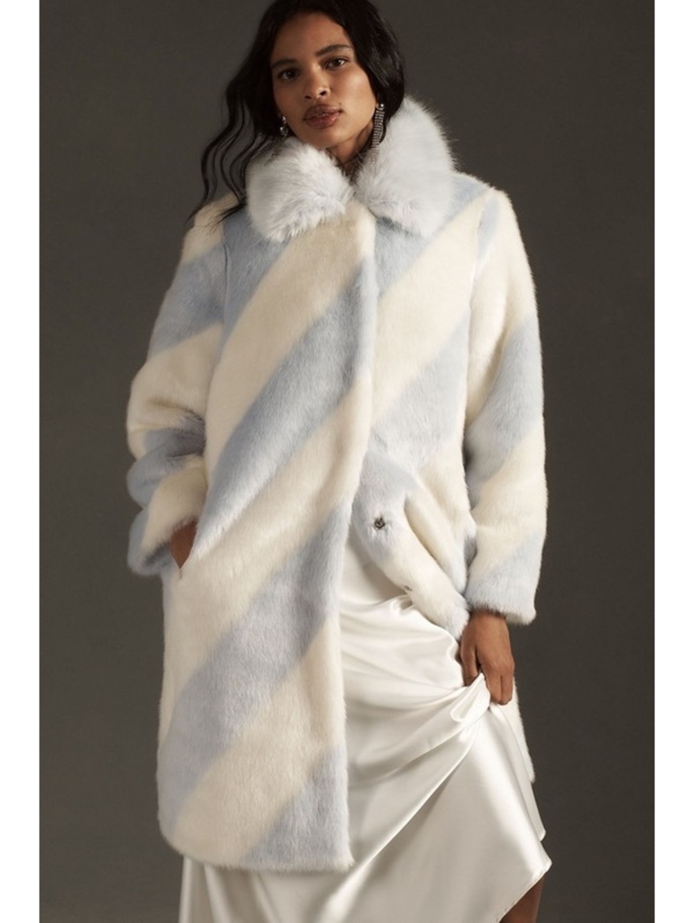 Anthropologie Maeve Faux Fur Stripe Coat